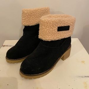 Chunky boot with faux shearling cuff